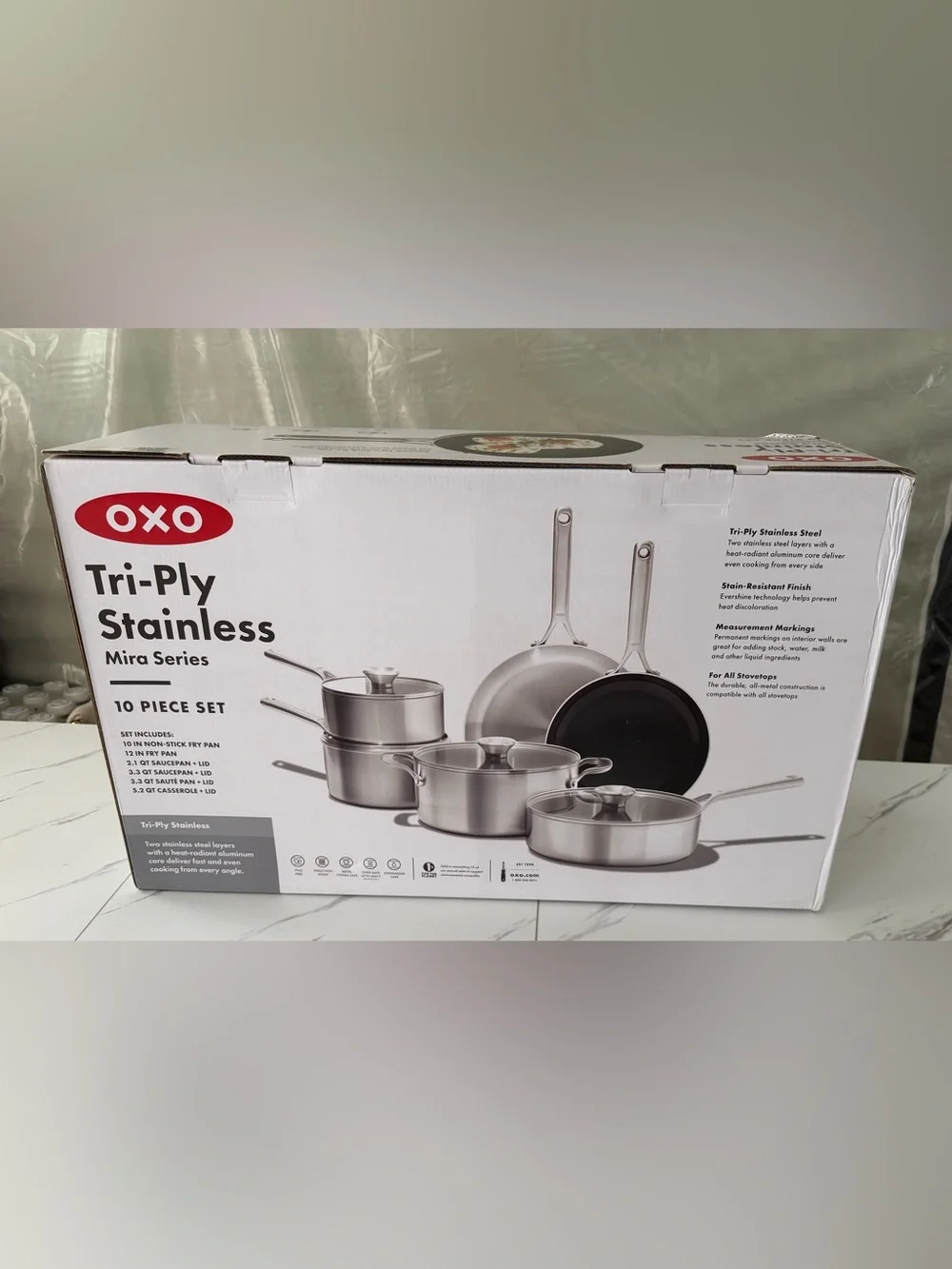 OXO Tri-Ply Stainless Mira Series 10pc Set - Sealed & NWT